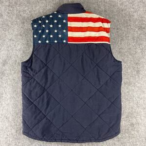 Chaps Ralph Lauren Quilted Vest Mens Large Blue US Flag Full Zip Faded Patriotic
